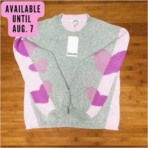 NWT SPLENDID Gray and Lilac Sweater with Heart-pattern Balloon Sleeves